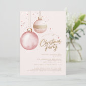 ピンクの金ゴールドエレガントオーナメントクリスマスパーティー 招待状 (スタンド正面)