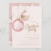 ピンクの金ゴールドエレガントオーナメントクリスマスパーティー 招待状 (正面/裏面)