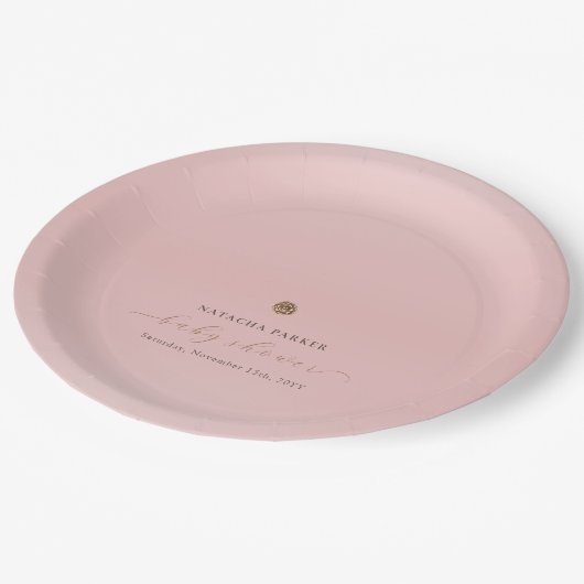 ピンクの金ゴールドエレガントガールウィンターベビーシャワー ペーパープレート (アングル)