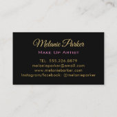 ピンクの金ゴールドエレガントグリッターメイクアップアーティストブラック 名刺 (裏面)
