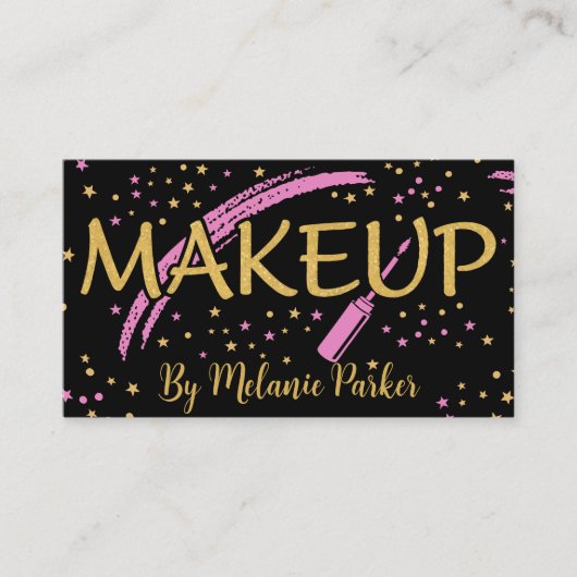 ピンクの金ゴールドエレガントグリッターメイクアップアーティストブラック 名刺 (正面)