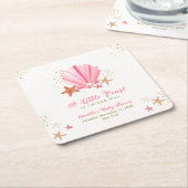 ピンクの金ゴールドエレガントシーシェルベイビーシャワー スクエアペーパーコースター (アングル)