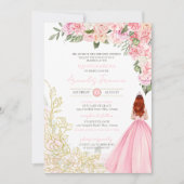 ピンクの金ゴールドエレガントフローラドレかわいらしスキンセアニェラ 招待状 (正面)
