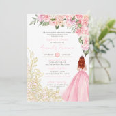 ピンクの金ゴールドエレガントフローラドレかわいらしスキンセアニェラ 招待状 (スタンド正面)