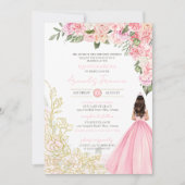 ピンクの金ゴールドエレガントフローラドレかわいらしスキンセアニェラ 招待状 (正面)