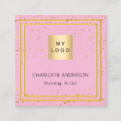 ピンクの金ゴールドエレガントロゴQRコード スクエア名刺 (正面)