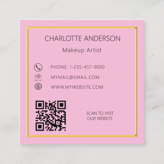 ピンクの金ゴールドエレガントロゴQRコード スクエア名刺 (裏面)