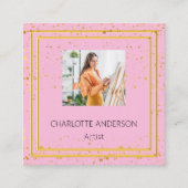 ピンクの金ゴールドエレガント写真QRコード スクエア名刺 (正面)