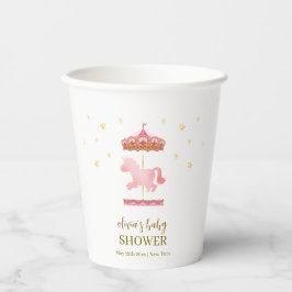 ピンクの金ゴールドエレガント回転木馬カーニバルベビーシャワー 紙コップ