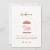 ピンクの金ゴールドエレガント魔法の回転木馬赤ちゃんシャワー サンキューカード (正面)