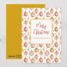 ピンクの金ゴールドオーナメントビンテージクリスマス シーズンカード