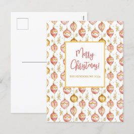 ピンクの金ゴールドオーナメントビンテージクリスマス シーズンポストカード