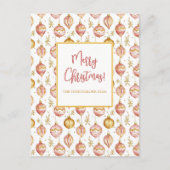 ピンクの金ゴールドオーナメントビンテージクリスマス シーズンポストカード (正面)