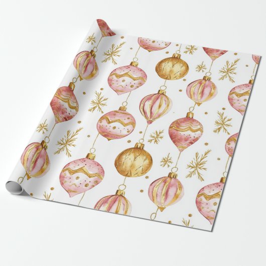 ピンクの金ゴールドオーナメントビンテージクリスマス ラッピングペーパー (アンロールド)
