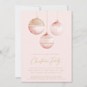 ピンクの金ゴールドオーナメントミニマリストのクリスマスパーティー 招待状 (正面)