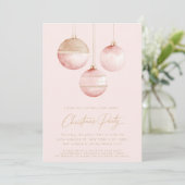 ピンクの金ゴールドオーナメントミニマリストのクリスマスパーティー 招待状 (スタンド正面)