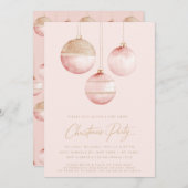ピンクの金ゴールドオーナメントミニマリストのクリスマスパーティー 招待状 (正面/裏面)