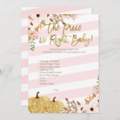 ピンクの金ゴールドカボチャ赤ちゃんシャワー価格を推測 招待状 (正面/裏面)