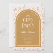 ピンクの金ゴールドガーリー手描き紙吹雪グラードパーティー 招待状 (正面)