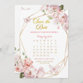 ピンクの金ゴールドガールキンセアニラ日付カレンダーを保存 招待状 (正面/裏面)