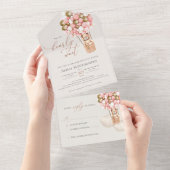 ピンクの金ゴールドクマのバルーン赤ちゃんシャワー女の子 オールインワン招待状 (貼ってはがせる)