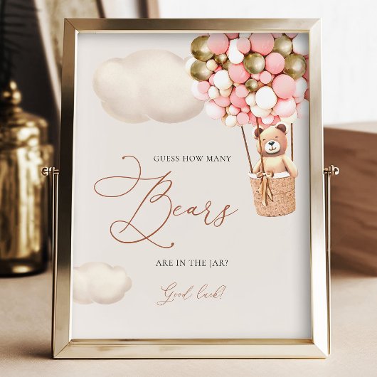 ピンクの金ゴールドクマの気球は何人のクマのサインを推測 フォトプリント           