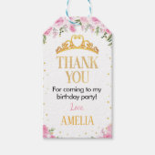 ピンクの金ゴールドクラウンプリンセス誕生日サンキューラベル ギフトタグ (正面)