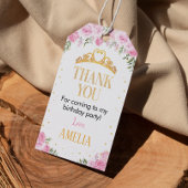 ピンクの金ゴールドクラウンプリンセス誕生日サンキューラベル ギフトタグ