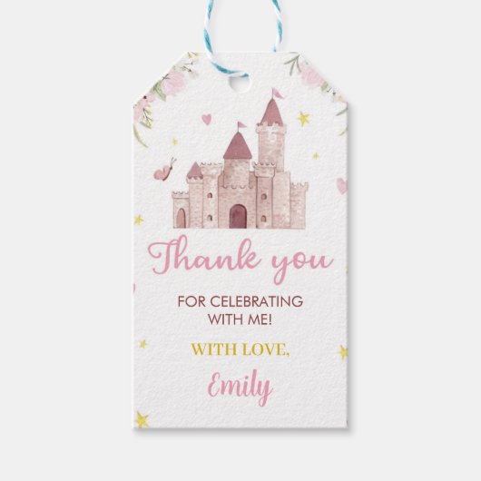 ピンクの金ゴールドクラウンプリンセス誕生日サンキューラベル ギフトタグ (正面)