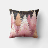 ピンクの金ゴールドクリスマスツリースノーフレーク夜空 クッション (裏面)