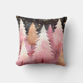 ピンクの金ゴールドクリスマスツリースノーフレーク夜空 クッション (正面)