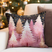 ピンクの金ゴールドクリスマスツリースノーフレーク夜空 クッション