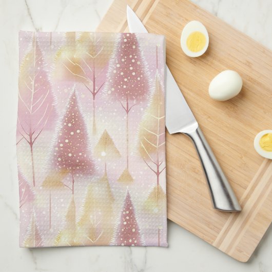 ピンクの金ゴールドクリスマストナカイのパターン#13 ID1009 キッチンタオル (四つ折り)