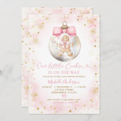 ピンクの金ゴールドクリスマスバウブクッキーベビーシャワー 招待状 (正面/裏面)