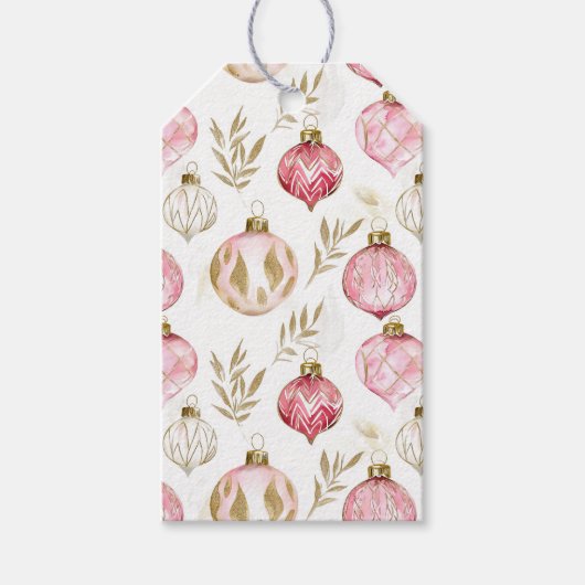 ピンクの金ゴールドクリスマスヴィンテージオーナメント ギフトタグ (正面)