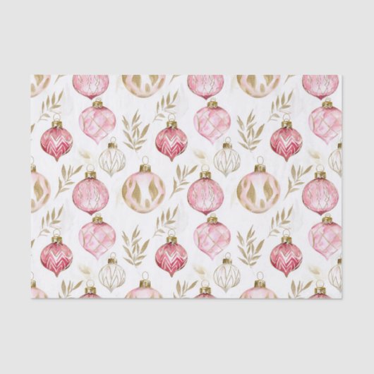 ピンクの金ゴールドクリスマスヴィンテージオーナメント 薄葉紙 (正面)