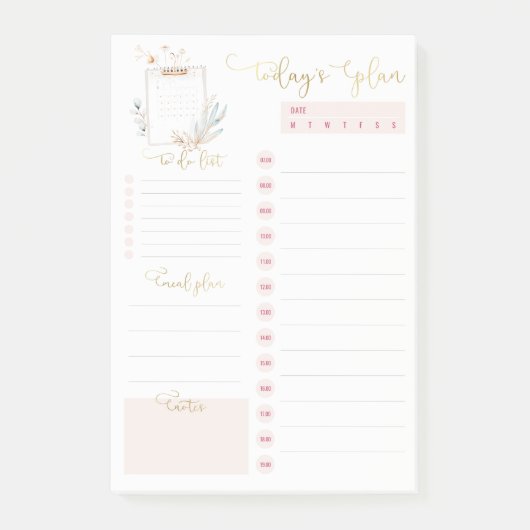 ピンクの金ゴールドクリップボードの毎日のTo Doリスト ポストイット (正面)