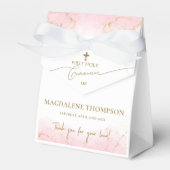 ピンクの金ゴールドクロスサンキューガールファースト・コミュニオン フェイバーボックス (正面サイド)