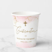 ピンクの金ゴールドクロスネームガールの確認 紙コップ (正面)