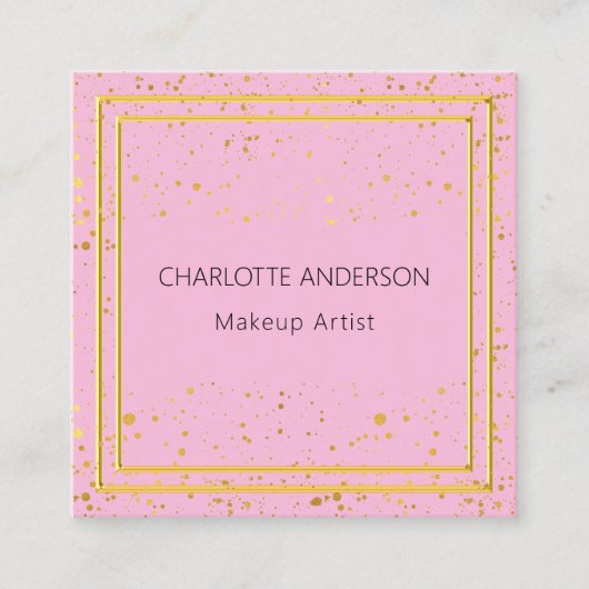 ピンクの金ゴールドグエレガントラマなQRコード スクエア名刺 (正面)