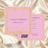 ピンクの金ゴールドグエレガントラマなQRコード スクエア名刺