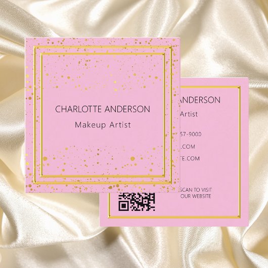 ピンクの金ゴールドグエレガントラマなQRコード スクエア名刺