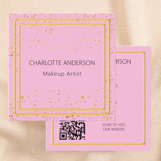 ピンクの金ゴールドグエレガントラマなQRコード スクエア名刺