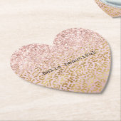 ピンクの金ゴールドグラデーションヒョウ印刷赤面グリッター ペーパーコースター (アングル)