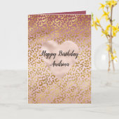 ピンクの金ゴールドグラデーションヒョウ印刷 カード (黄色い花)