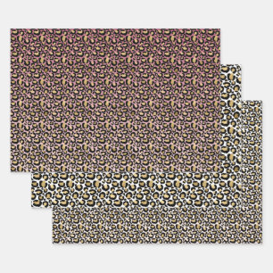 ピンクの金ゴールドグラデーションヒョウ柄 ラッピングペーパーシート
