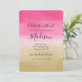 ピンクの金ゴールドグラデーション水彩 招待状 (スタンド正面)