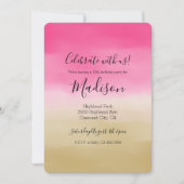 ピンクの金ゴールドグラデーション水彩 招待状 (正面)