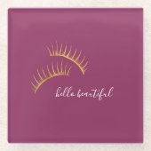 ピンクの金ゴールドグラムまつげ ガラスコースター (正面)