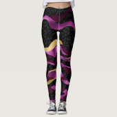 ピンクの金ゴールドグリアとブラックレオパードレギンス レギンス (正面)